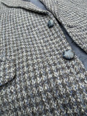 Vtg Harris Tweed Blazer Mens 42R Sport Coat Grey Blue Houndstooth Wool Jacket